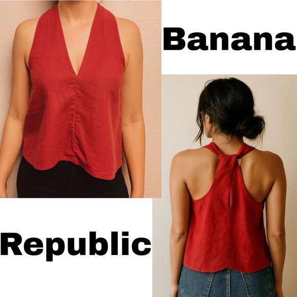 Banana Republic Linen-Blend Pink Racerback Blouse - M - Picture 1 of 4